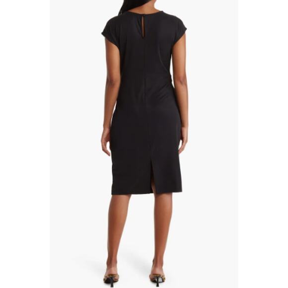 NORDSTROM RACK Side Knot Midi Dress Small Black Modal Blend Cap Sleeve NWT - Picture 2 of 8